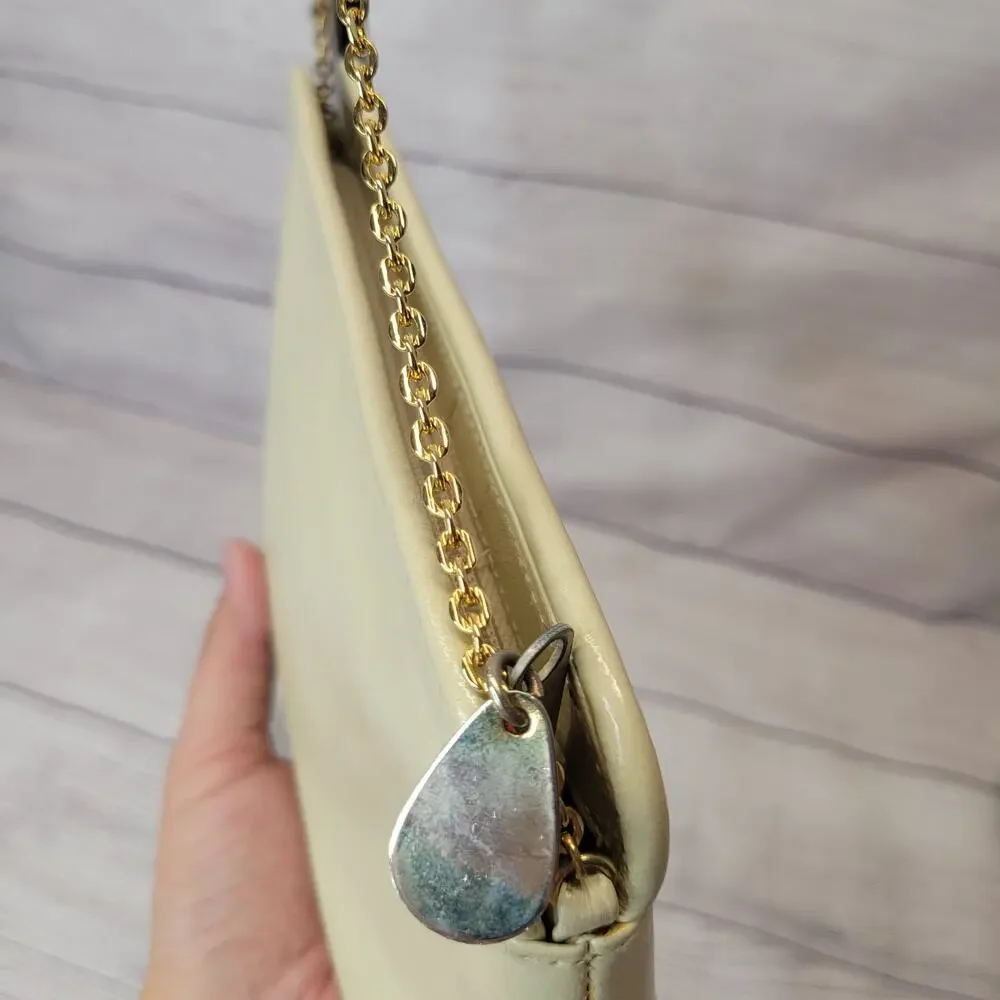 Koret Vintage 80s Ivory Leather Handbag with Gold Chain Strap